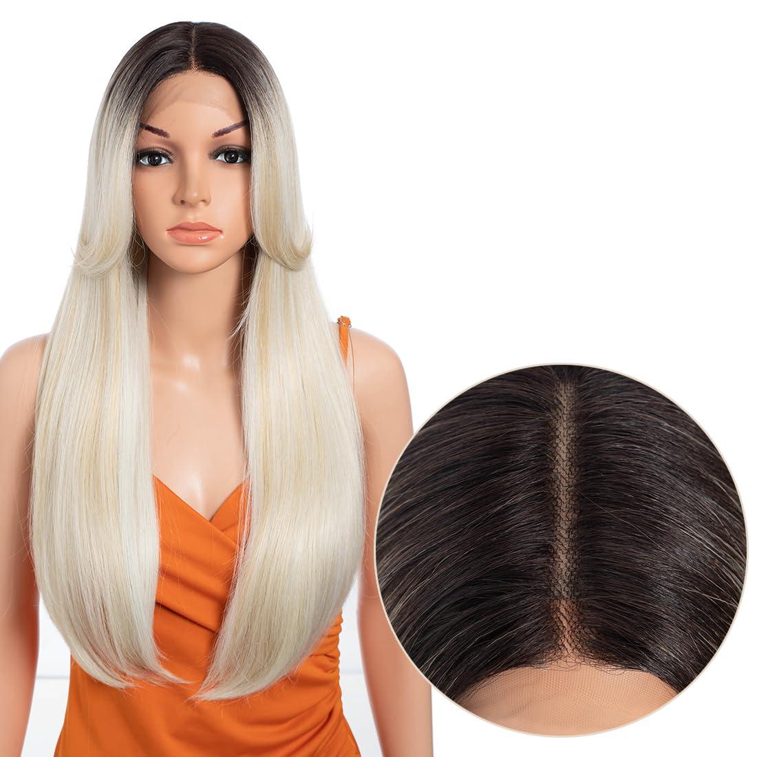 N BLE STAR Noble Star Lace Wigs with Curtain Bangs for Women 24\" Long Wavy Women Charming Synthetic Lace Front Wigs with Bangs Wig Heat Resistant Hair for Daily Party Use TTPG 6/613F/1001E#