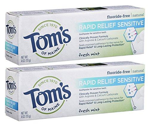 Tom's of Maine Tom's of Maine, Natural Rapid Relief Sensitive Toothpaste, Natural Toothpaste, Sensitive Toothpaste, Fresh Mint, 4 Ounce, (Pack of 2)