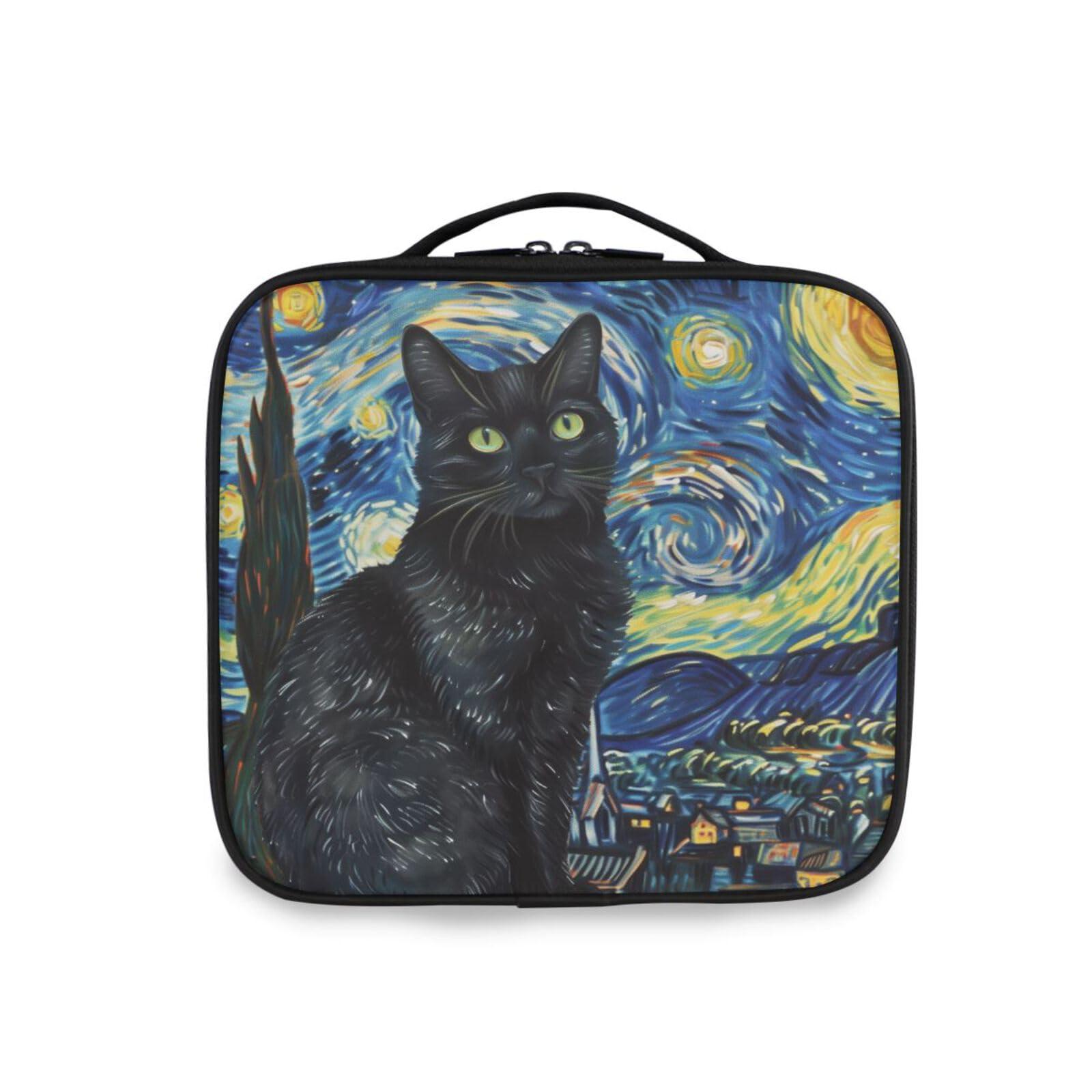 qenuh qenuh Black Cat Travel Makeup Bag Cosmetic Bags for Women Toiletry Bag Make Up Bag with Adjustable Dividers for Cosmetics Makeup Brushes Jewelry