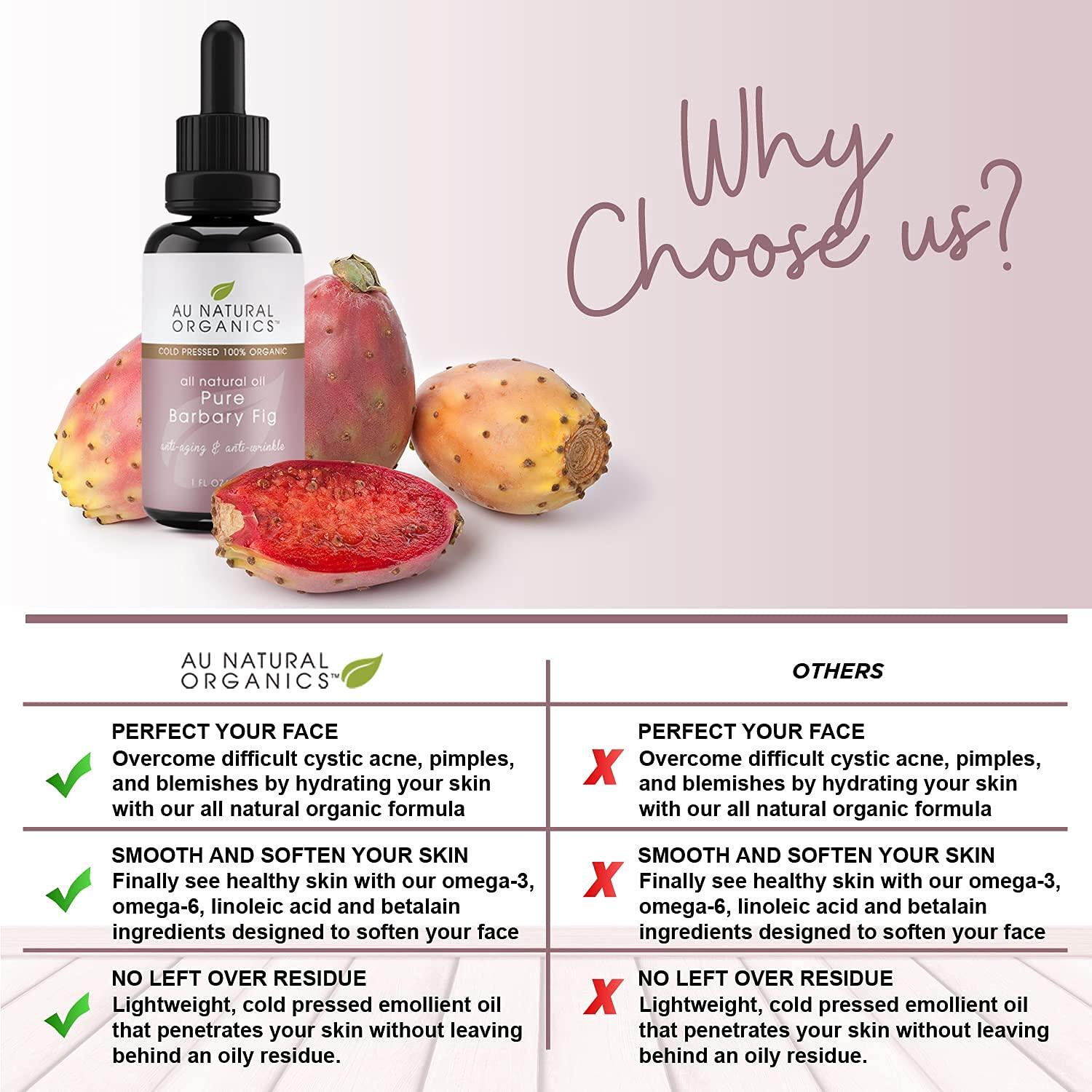 Au Natural Organics Au Natural Organics Prickly Pear Seed Oil for Face (Barbary Fig) 100% Pure Organic Prickly Pear Oil, All Natural Face, Dry Skin & Body Moisturizer and Hair Treatment, Extra Virgin, Cold Pressed, 1 oz