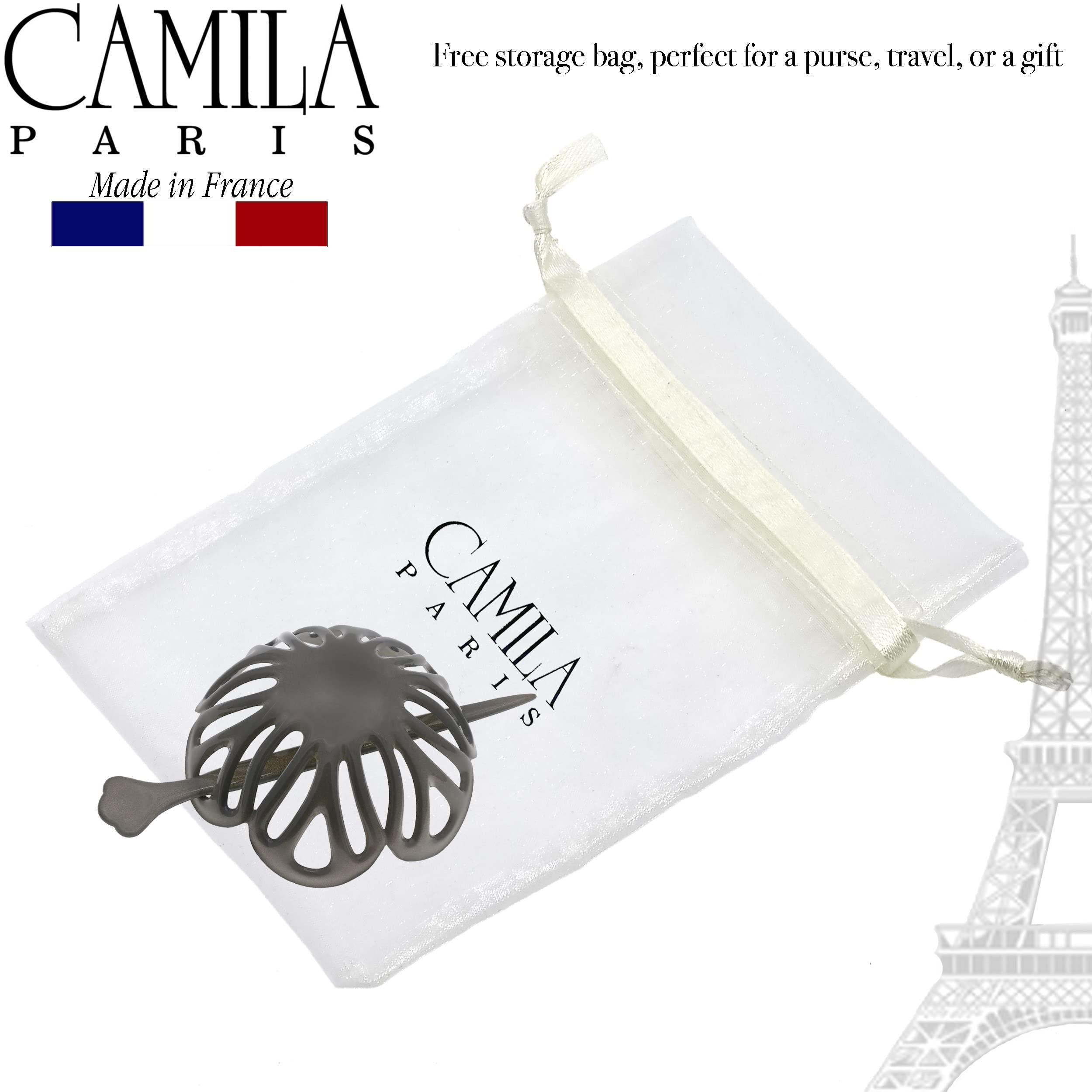 Camila Camila Paris CP3145 French Hair Bun Clip Maker Cover Cap Holder, Gray, Round Dome Bun Hair Clip for Women Hair Updo, Styling Hair Bun Accessories for Women, No Slip and Durable, Made in France