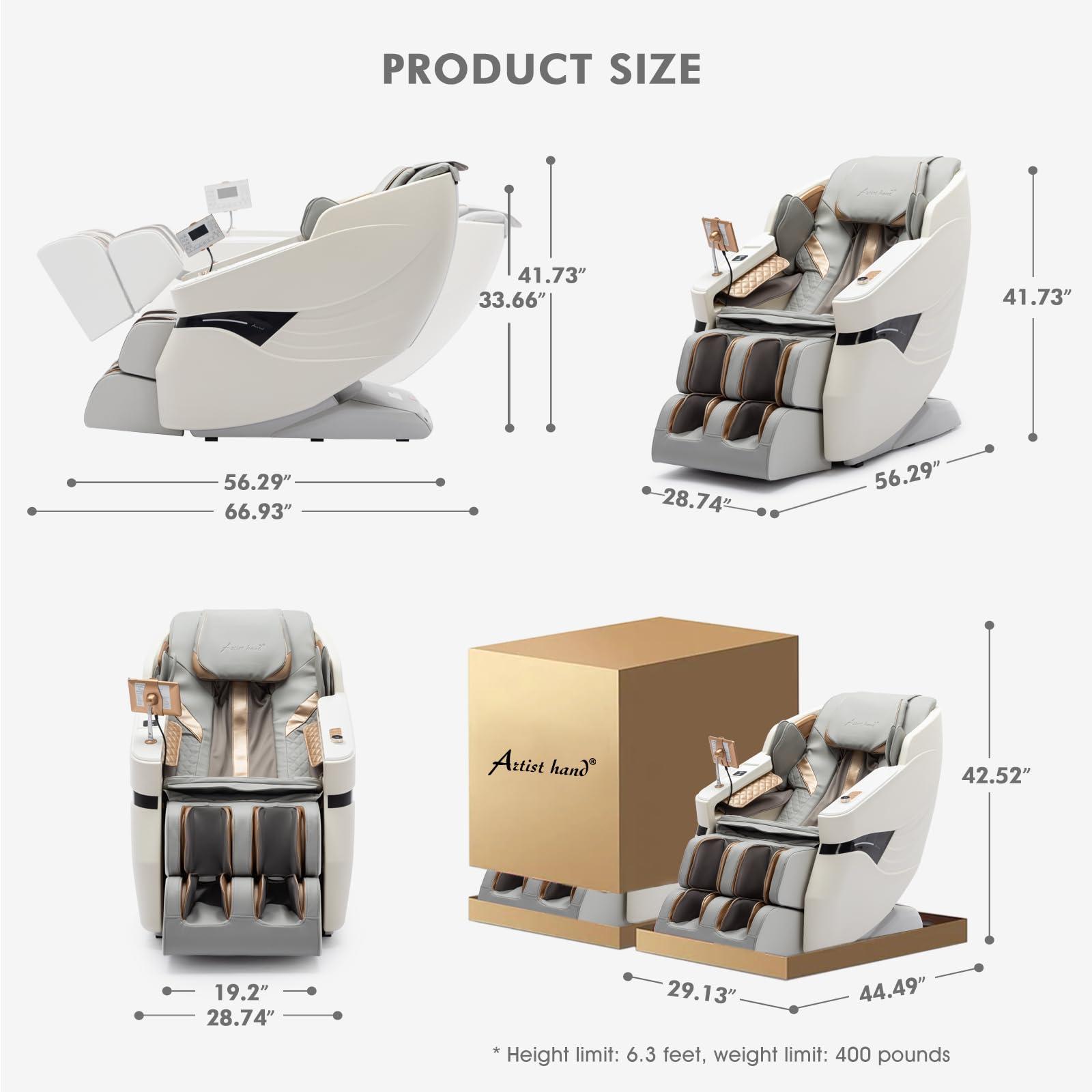 Artist hand Massage Chair Full Body, SL Track Zero Gravity Massage Chair Recliner with 12 Modes, Bluetooth Speaker, Body Scan, Foot Roller & Airbags Massage, AI Voice Control, Wireless Charging, White