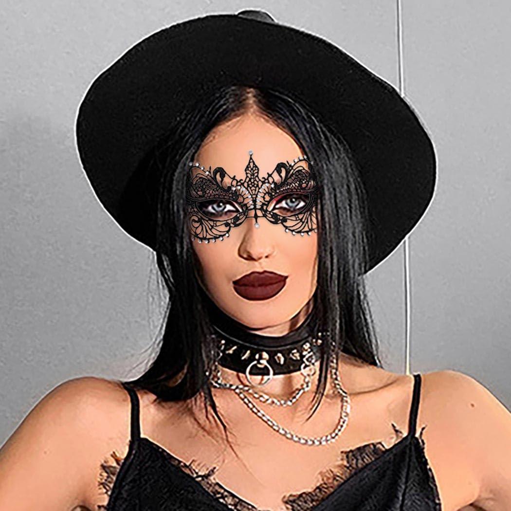 Tgirls Tgirls Lace Mask for Women Rhinestone Sexy Masquerade Masks Costume Party Lace Face Mask Halloween Eye Mask (Black)