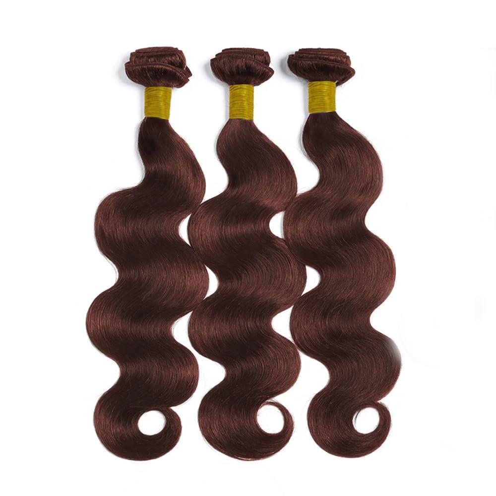 Lukcttr Copper Brown Bundles Color #33 Body Wave Human Hair Bundles Brazilian Virgin Hair 14 14 14 Inch Reddish Brown Body Wave Bundles Human Hair #33 Copper Red Bundles