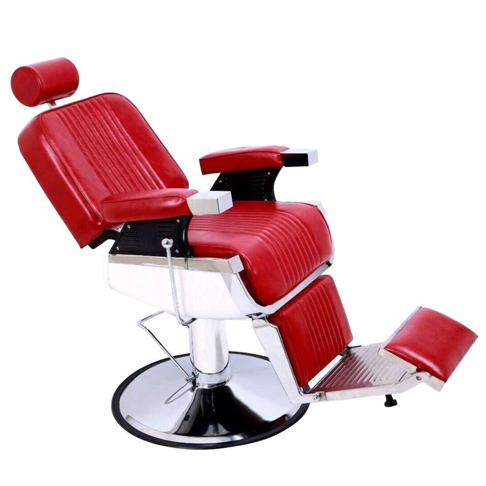 Thxbyebye Red Reclining Barber Chairs Heavy Duty Reclining Barber Chair Salon Styling Beauty Spa Chair, Salon Furniture Spa Shampoo Equipment Hydraulic Hair Chair for Barber Shop Barber Salon Seat Spa Equipment