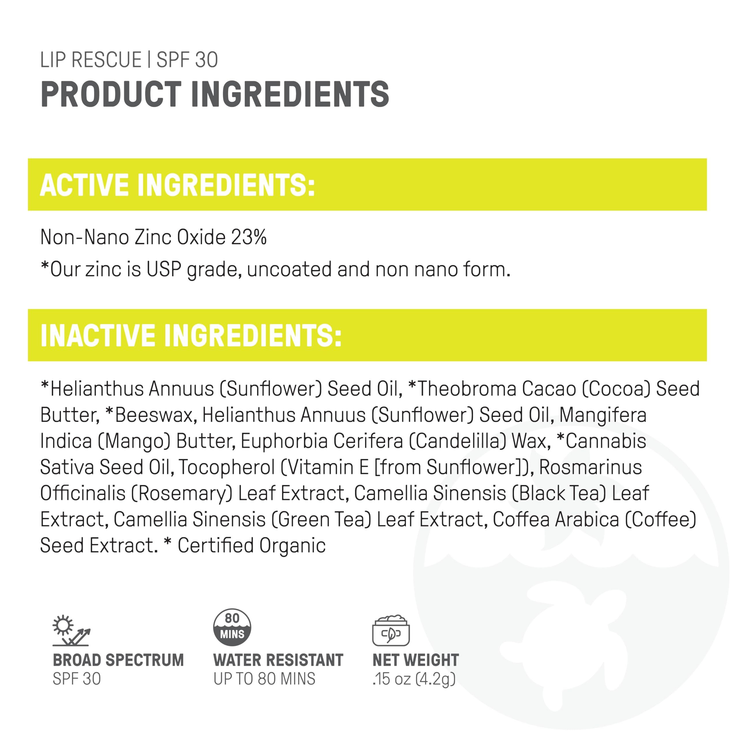 RAW ELEMENTS Raw Elements Organic Outdoor Sunscreen Lip Balm Rescue - SPF 30, UVA-UVB Protection, Reef-Safe, Non-Nano Zinc, Water Resistant, 0.15 oz (Pack of 1)