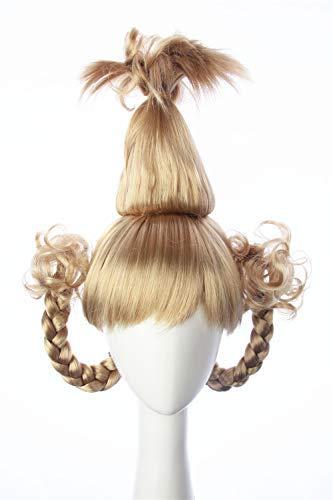 ZH Cindy Lou Who Wig Inspired of How the Grinch Stole Christmas! Braided Pigtails Prestyled Spiky Wig for Girls and Teens (Plantinum Blonde)