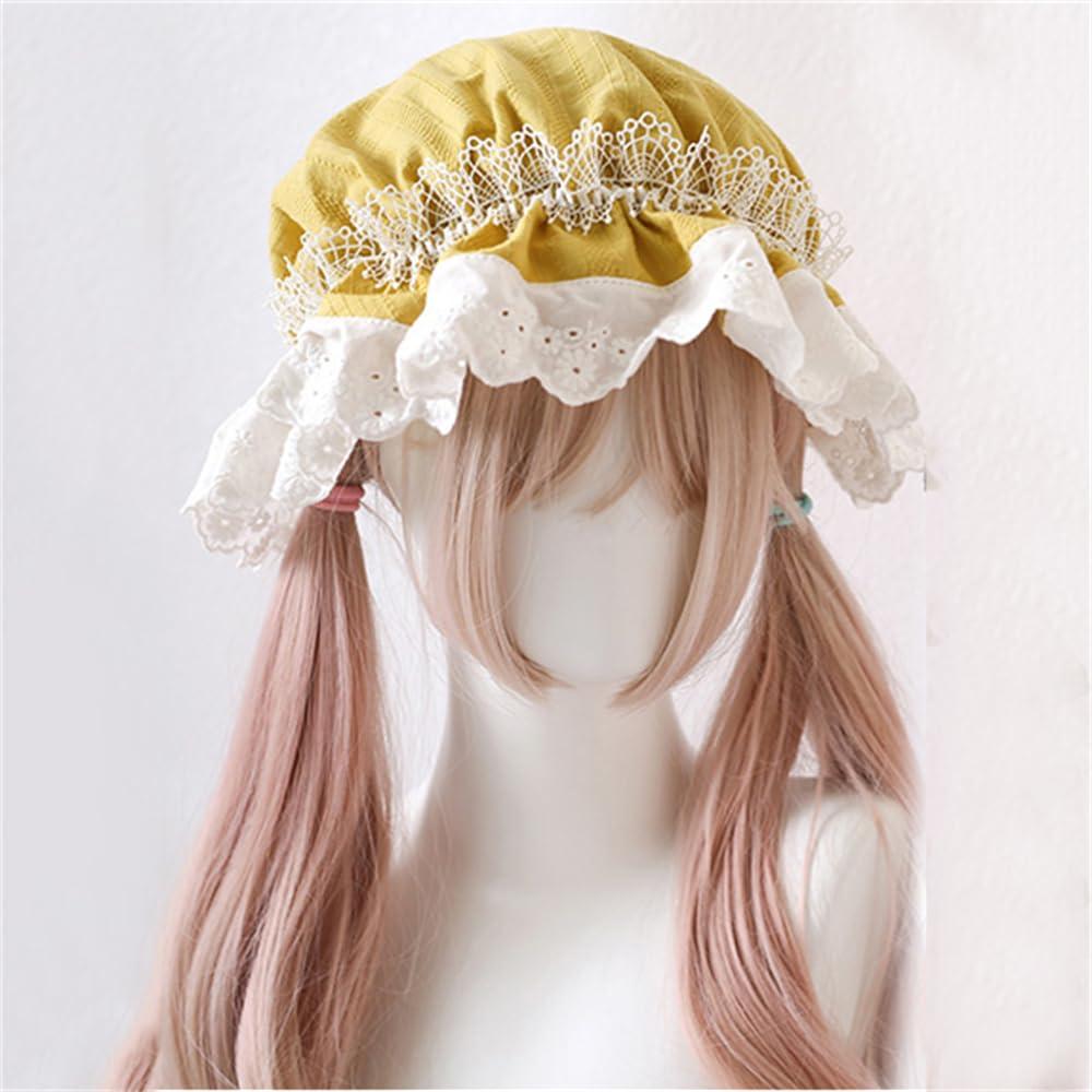 huafan luxkazya Cute Lolita Lace Hat Women\'s Bonnet Cap Lace Headbands Hair Band Hair Accessories Headwear (US, Alpha, One Size, Ginger)