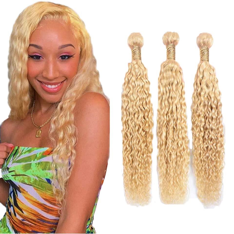 Freiuoke 613 Bundles Human Hair Blonde Kinky Curly Human Hair Bundles Brazilian Unprocessed Virgin Hair 3 Bundles 12 12 12 Inch 613 Kinky Curly Human Hair Bundles Hair Weave for Women