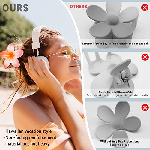 GQLV GQLV Hair Clip, 4 Count White Flower Claw Clips for Thick/Thin Hair, Strong Hold Nonslip Hair Clips, Tropical Hair Accessories for Women Girls, Hawaiian Holiday Gifts
