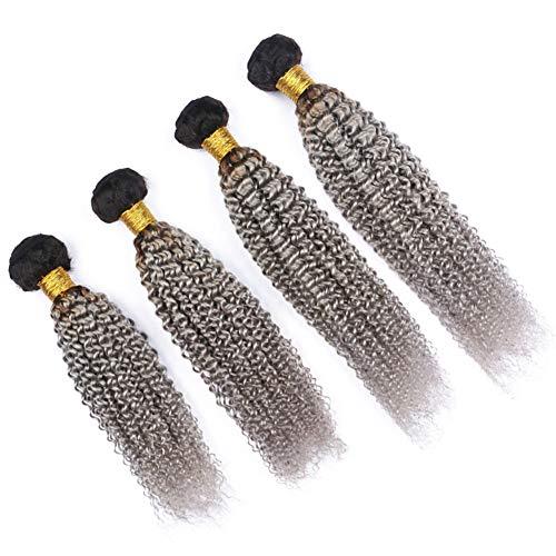 Tony beauty hair Tony Beauty Hair Ombre Silver Grey Hair Extensions with Closure Kinky Curly #1B Grey Ombre Human Hair 4 Bundles with Lace Closure 4x4 Grey Ombre Malaysian Curly Human Hair Weaves (24 24 24 24 with 22)