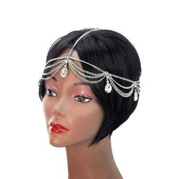 Gangel Gangel Silver Rhinestone Head Chain Drop-shaped Crystal Hair Piece Bohemia Hair Pendant Jewelry Wedding Prom Accessories Elegant Hair Chain Delicate Hair Accessory for Women