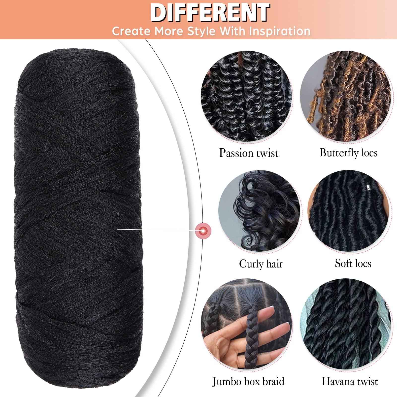 RuiYok RuiYok 4 Pcs Natural Black Brazilian Wool Hair for Braiding Hair Acrylic Yarn Crochet Box Braids Senegalese Twist Jumbo Braids Faux Locs Crochet Hair for Women Synthetic Braiding Hair Extensions(#1B)