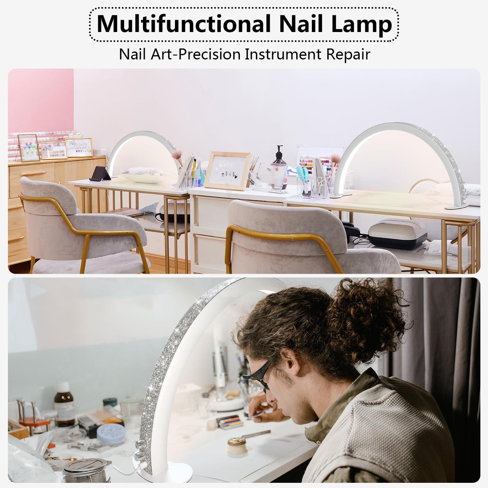 KMLSHLL KMLSHLL Half Moon Light for Nail Desk, 29 in Moon Light Nail Tech, Half Moon Nail Lamp with Stepless Dimming and 3 Color Temperature, Arch LED Manicure Lamp Table Light
