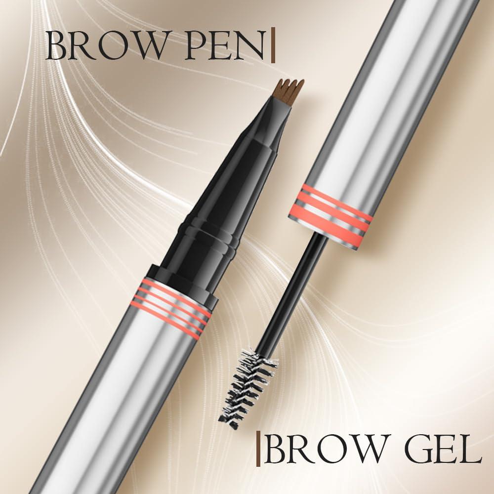 ROWPOZ 2024 New 2-in-1 Eyebrow Pencil with Gel, Dual-Ended 3D Microblading Magic Eyebrow Pen with 4 Tip & Eyebrow Brush, Waterproof Eyebrow Pencil Makeup Long-Lasting Eyebrow Pen for Women (Black)
