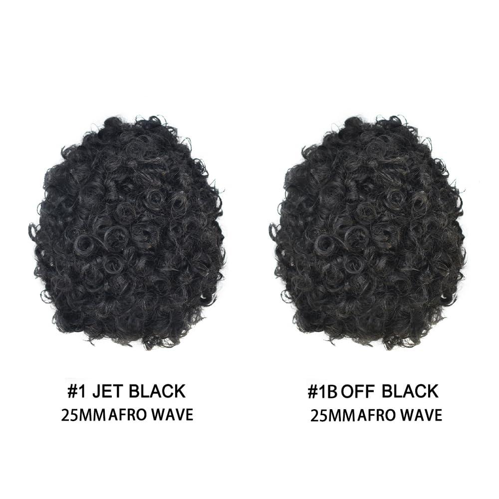 F M FACE MIRACLE NEW YORK Curly Toupee for Men 20mm 25mm Wave Mens Hair Replacement Systems With Fine Mono with Poly Skin Around Base Curly Mens Hair System Curly Hair Units for Men8"x10"1# JET BLACK-25MM WAVE