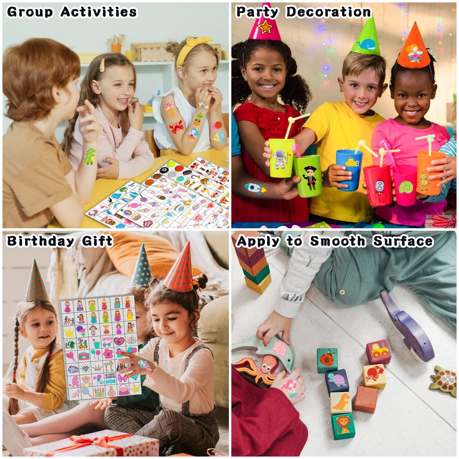 PARTYWIND Partywind 960 PCS Individually Wrapped Tattoos for Kids Bulk, Cute Temporary Tattoo Stickers for Birthday Party Supplies Favors, Fake Tattoos for Kids Christmas Gifts Games (20 Sheets)