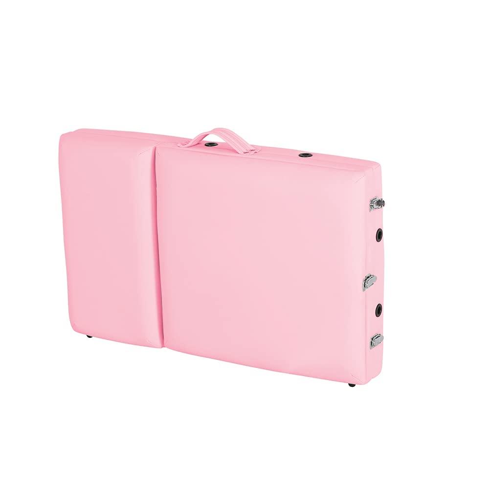 RICA-J RICA-J Massage Table, 3 Folding Height Adjustable Massage Bed, Portable Wood Leg PU Leather Massage Table with Ergonomic Headrest & Face Hole (Pink)