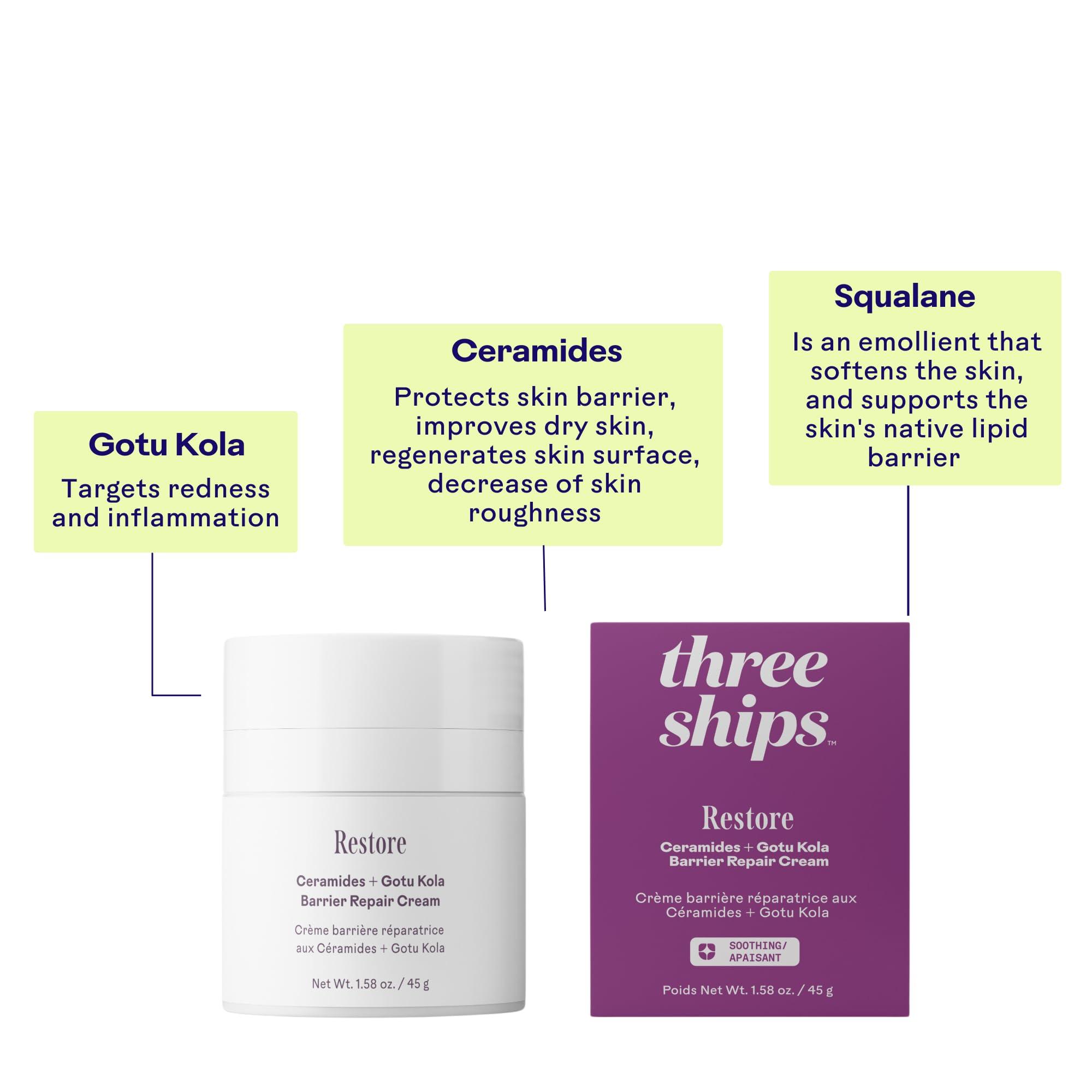 Three Ships Three Ships Restore Barrier Repair Cream with Ceramides + Gotu Kola - Supports Skin Barrier, Soothes Redness, Lightweight Daily Face Moisturizer (40g)