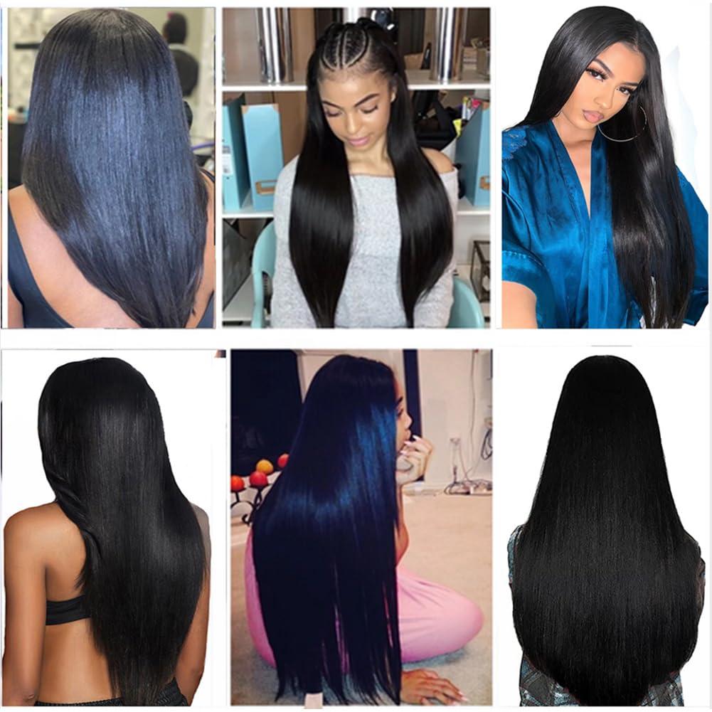 Kiss darling LASHES 28 inch Straight Clip in Hair Extensions Human Hair, Natural Black Thick Brazilian Virgin Straight Human Hair Clip ins Remy Hair for Women with Relaxd Hair 120G 7Pieces