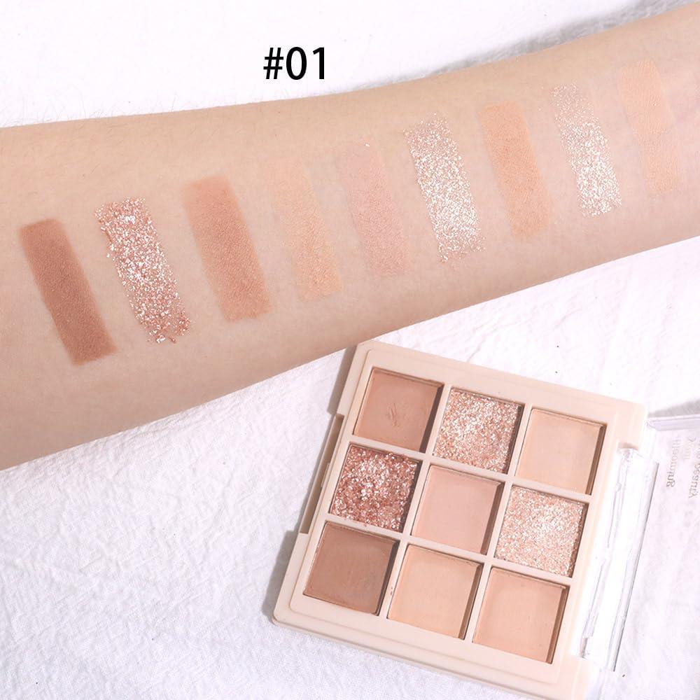 CAKAILA 9 Color Nude Pink Gold Brown Eyeshadow Makeup Palette,Matte Shimmer Korean Natural Neutral Hypoallergenic Eye Shadow Palettes Highly Pigmented Naturing-Looking Long Lasting Waterproof Blendable