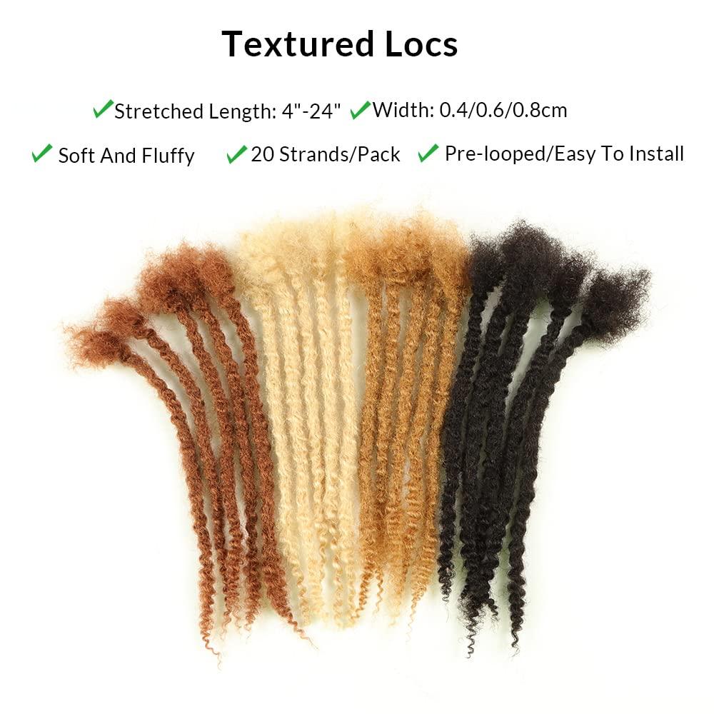 Orientfashion Orientfashion Textured Loc Extensions Human Hair 8-16inch 0.4cm 0.6cm And 0.8cm Dreadlocks Handmade Permanent Locs Extensions Can Be Dyed Bleached Curled (12 Inch 30strands, 0.6cm Natural black)