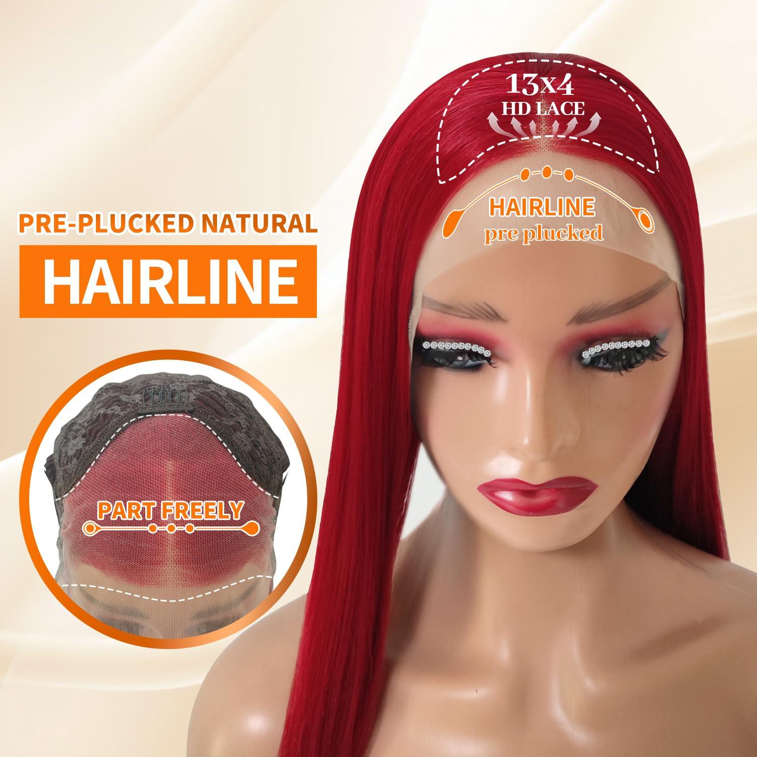 SSSNIVIA SSSNIVIA Red Wig Synthetic Lace Front Wig Ready to Wear Glueless Wig Pre Plucked 13x4 HD Lace Front Wigs Long Straight Red Wigs for Women Natural Looking 22inch