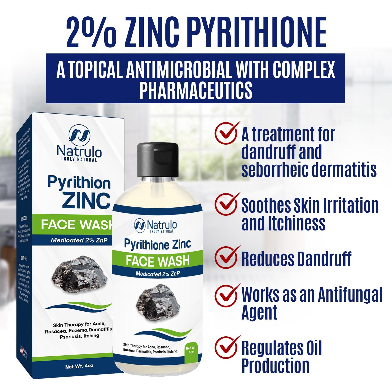 Natrulo Pyrithione Zinc Face Wash | 2% ZnP Zinc Soap Skin Therapy Body Cleanser for Acne, Rosacea, Eczema, Dermatitis, Psoriasis, Itching | Cleansing, Calming Facial Wash | Zinc Face & Body Wash Made in USA