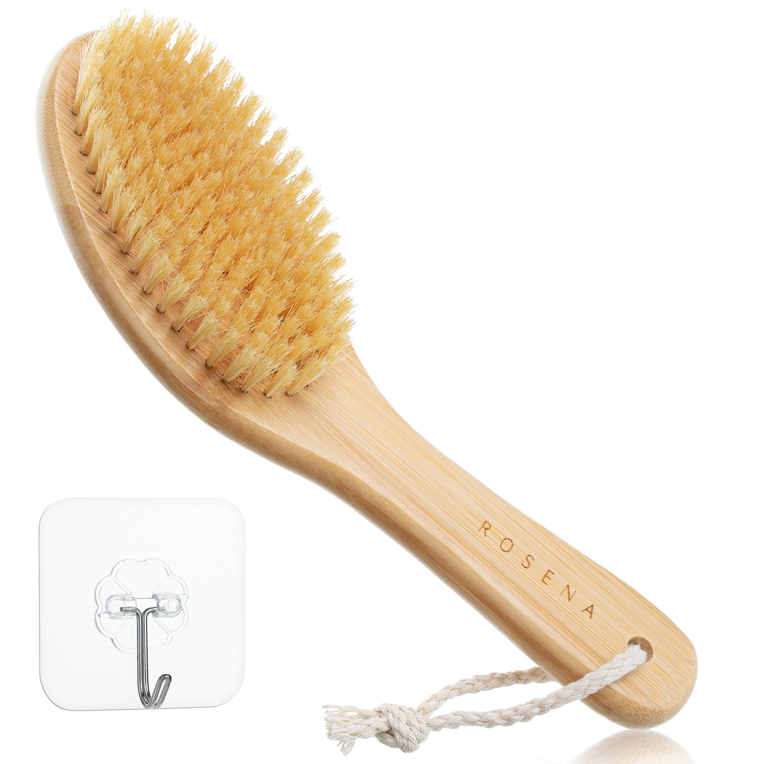 ROSENA ROSENA Dry Brushing Body Brush with Curved Handle - Dry Brush Natural Boar Bristles, Bamboo, Ergonomic Design for Exfoliating & Lymphatic Drainage, Sustainable Materials