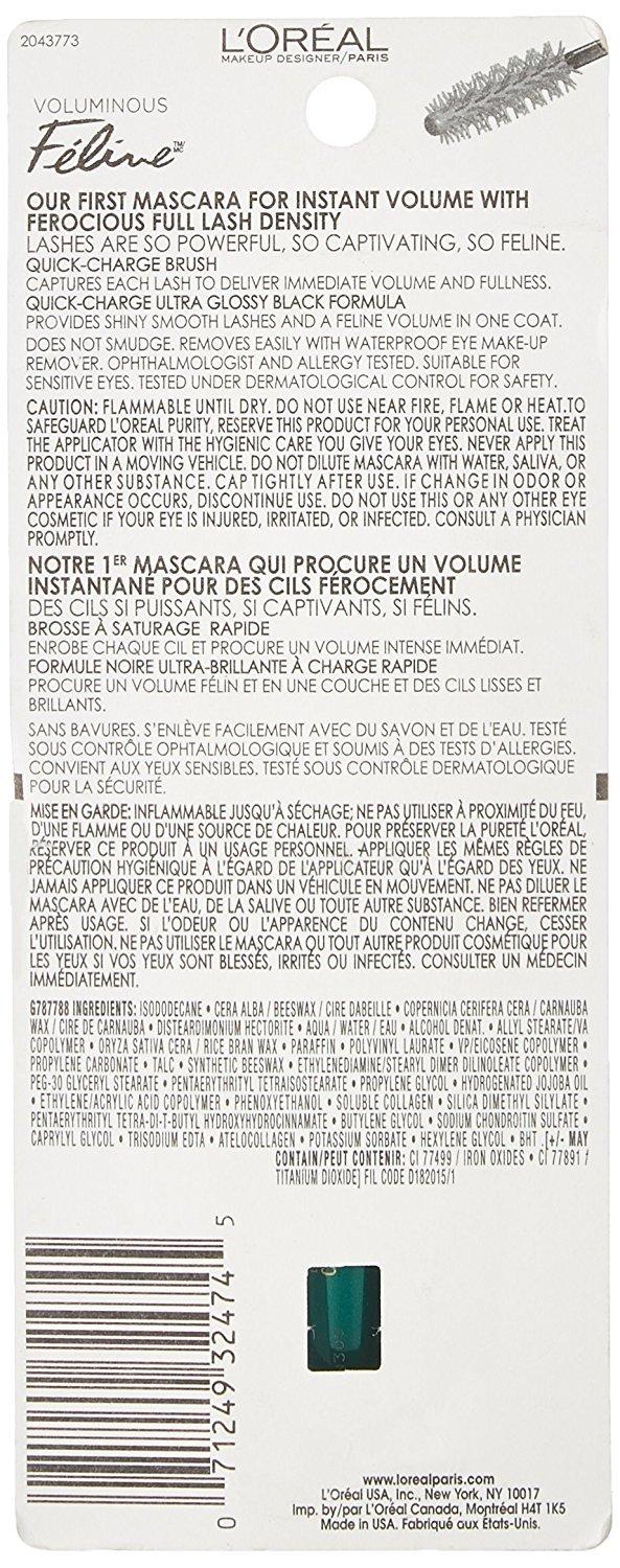 LOral Paris L\'Oral Paris Voluminous Feline Waterproof Mascara, Black, 0.26 fl. oz.