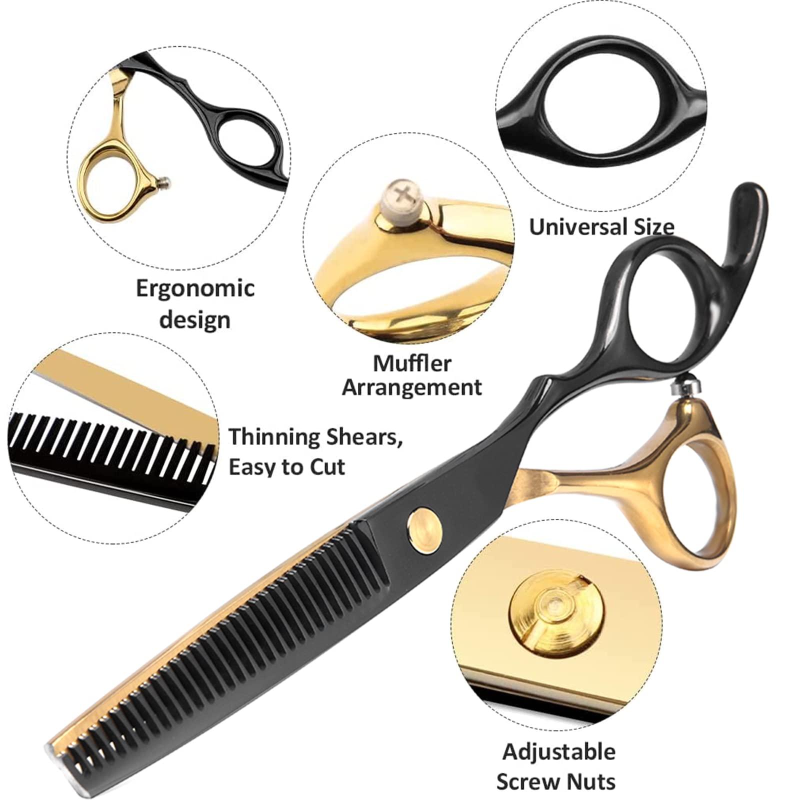 Zhjdongtuo Black Gold Hair Cutting Scissors Professional Stainless Steel Barber Hair Thinning Shears Salon Multifunctional Straight Hair Cutting Shears Teeth Scissors Hair Cutting Scissors Kit for Home Use
