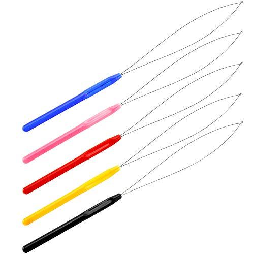 Chinco 10 Pack Wooden Hair Extension Loop Needle Threader Pulling Hook Tool and Bead Device Tool for Hair or Feather Extensions (Multicolored Loop Tools)