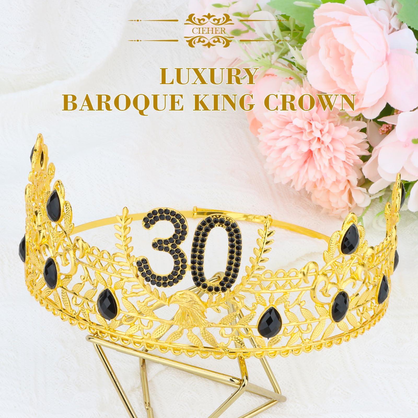 CIEHER CIEHER 30th Birthday King Crown & 30th Birthday Sash for Men30th Birthday Crowns for Men 30th Birthday King Tiara, 30th Birthday Gifts for Men, 30th Birthday Decorations Men