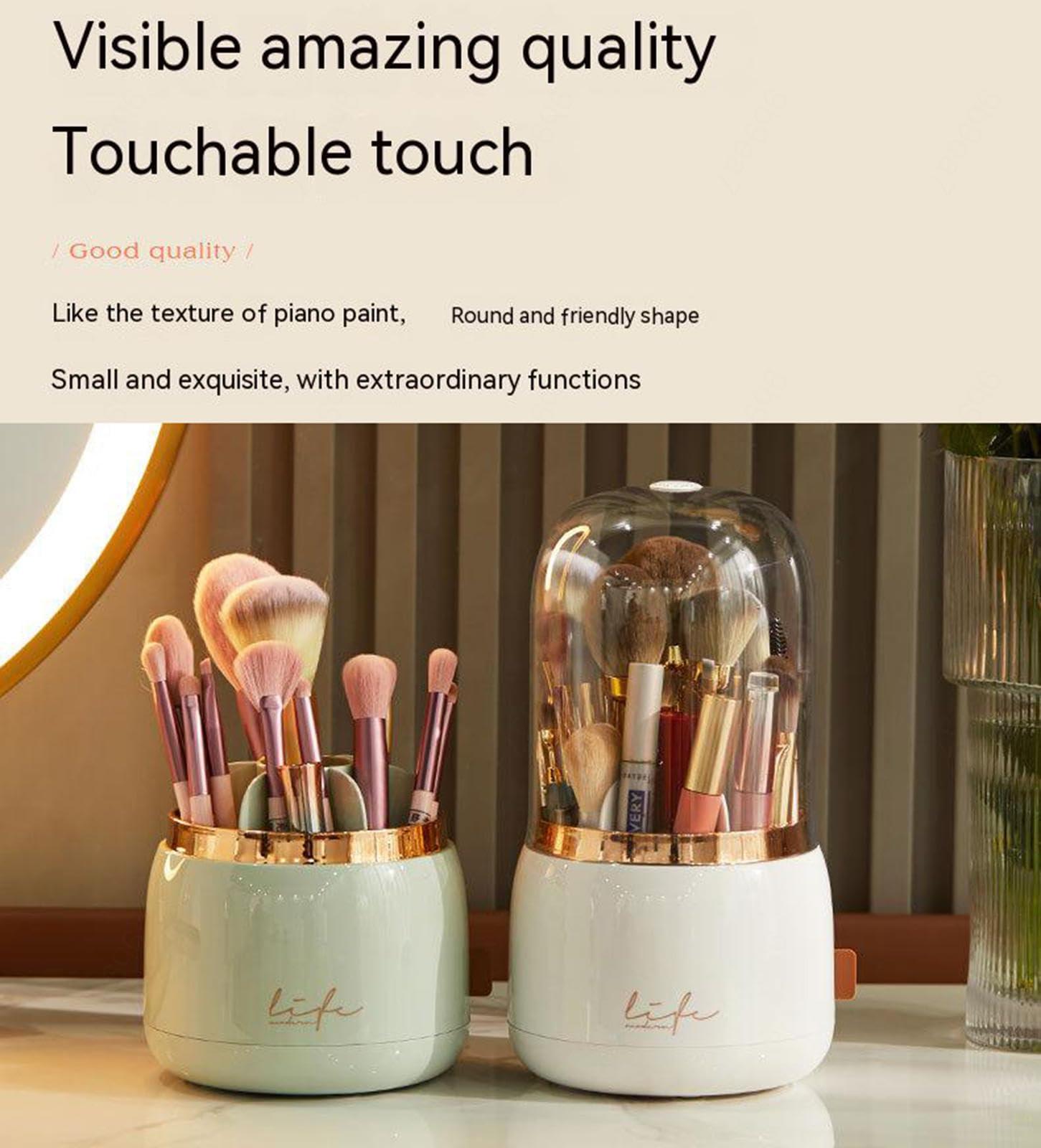 VIDECOR VIDECOR Makeup Brush Holder,360 Rotating Acrylic Makeup Brush Organizer with Lid,Spinning Makeup Storage Container,B