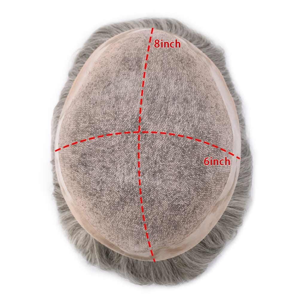Generic Toupee For Men Hair System Real Human Hair Piece For Men Durable Fine Mono Mens Toupee Hair System For Men Natural Hairline8x10 Medium light density #380 3# DARK BROWN+80% GREY