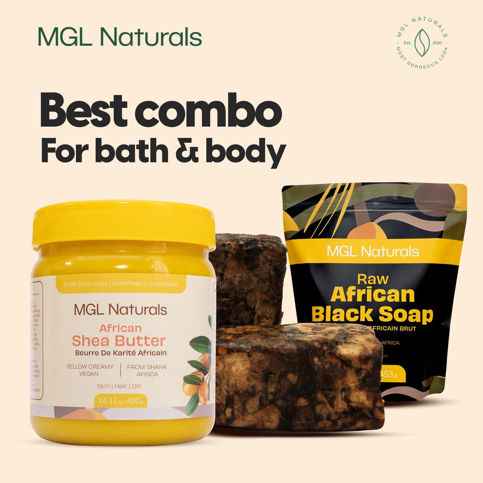 MGL Naturals MGL Naturals Best Organic African Black Soap, 1 lb, For Acne, Eczema, Dark spots, Rashes & Blemish from Ghana, Africa. Face and body deep cleanse wash. For skin conditions (1 lb)