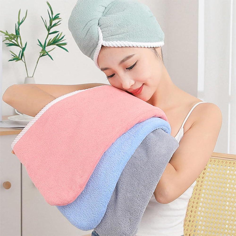 VNDUIFH VNDUIFH 2PCS Double Layer Coral Velvet Quick Drying Hair Cap, Thickened Water-Absorbent Drying Hair Towel Shower Cap (A,one Size)