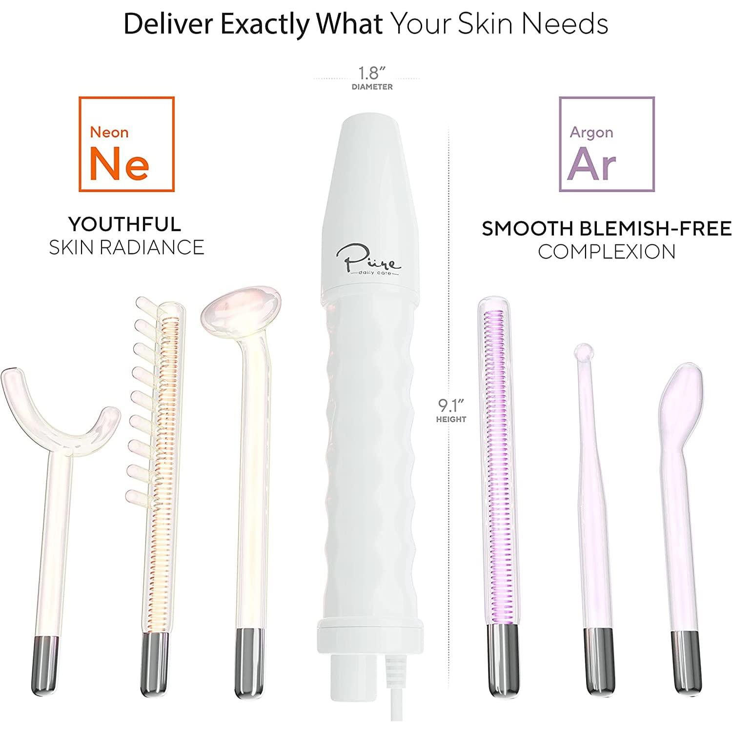 Pure Daily Care NuDerma Professional Skin Therapy Wand - Portable Skin Therapy Machine with 6 Neon & Argon Wands Boost Your Skin Clear Firm & Tighten