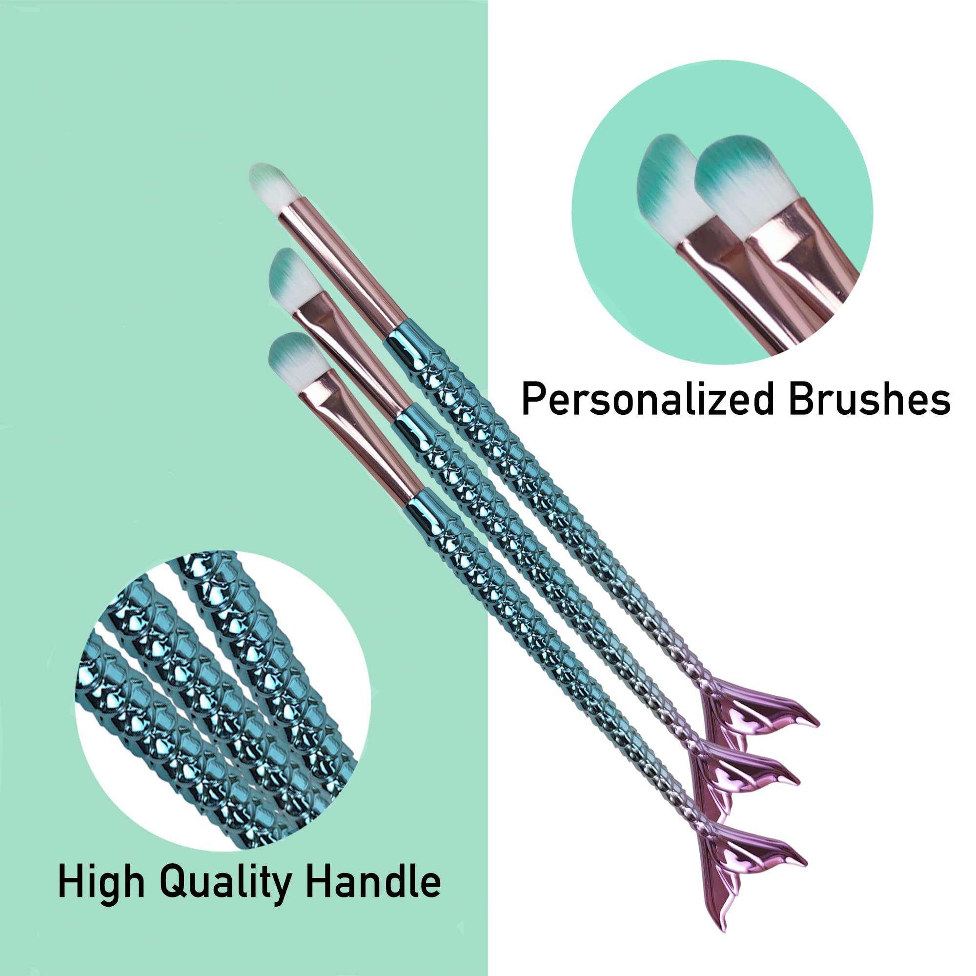 NIZIYI Mermaid Makeup Brushes Sets, Mermaid Makeup Cosmetic Brush Set Soft Nylon Bristles Beauty Brushes Kit Foundation Powder Cream Eyebrow Eyeliner Blush Cosmetic Concealer Brush with Bag