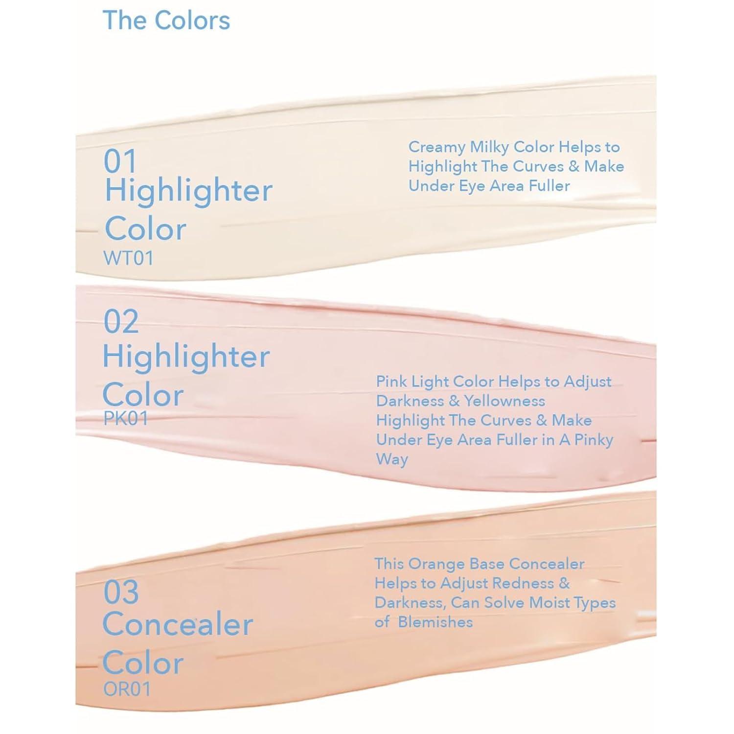 Rosearc Aztk Concealer Pen, AZTK Makeup Facial Highlighter, Liquid Concealer With Sponge Head, Stay Long Lasting Moisturizing (01#+03#)