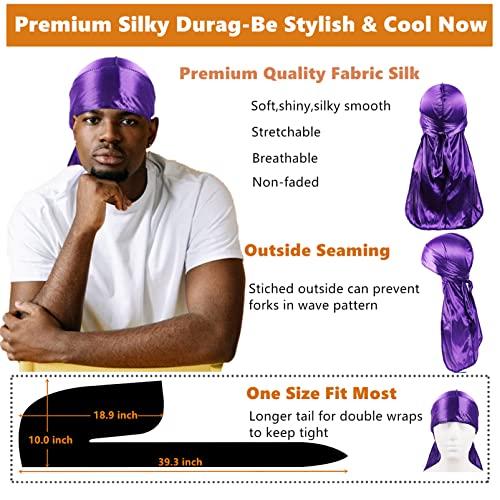 Himoswis Silk Bonnet for Men,Sleeping Bonnet for Curly Hair Men,Hair Bonnet Men for Sleeping,Matching Bonnets and Durags Set E-Purple