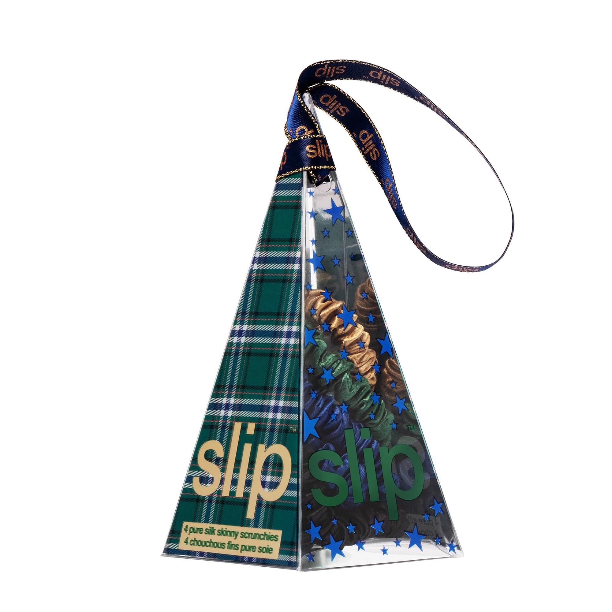 SLIP slip Skinny Scrunchies in Ornament Packaging: Anti-Crease, Anti-Breakage Slipsilk Design Protects Delicate Hair | Includes 4 Pure Silk Scrunchies
