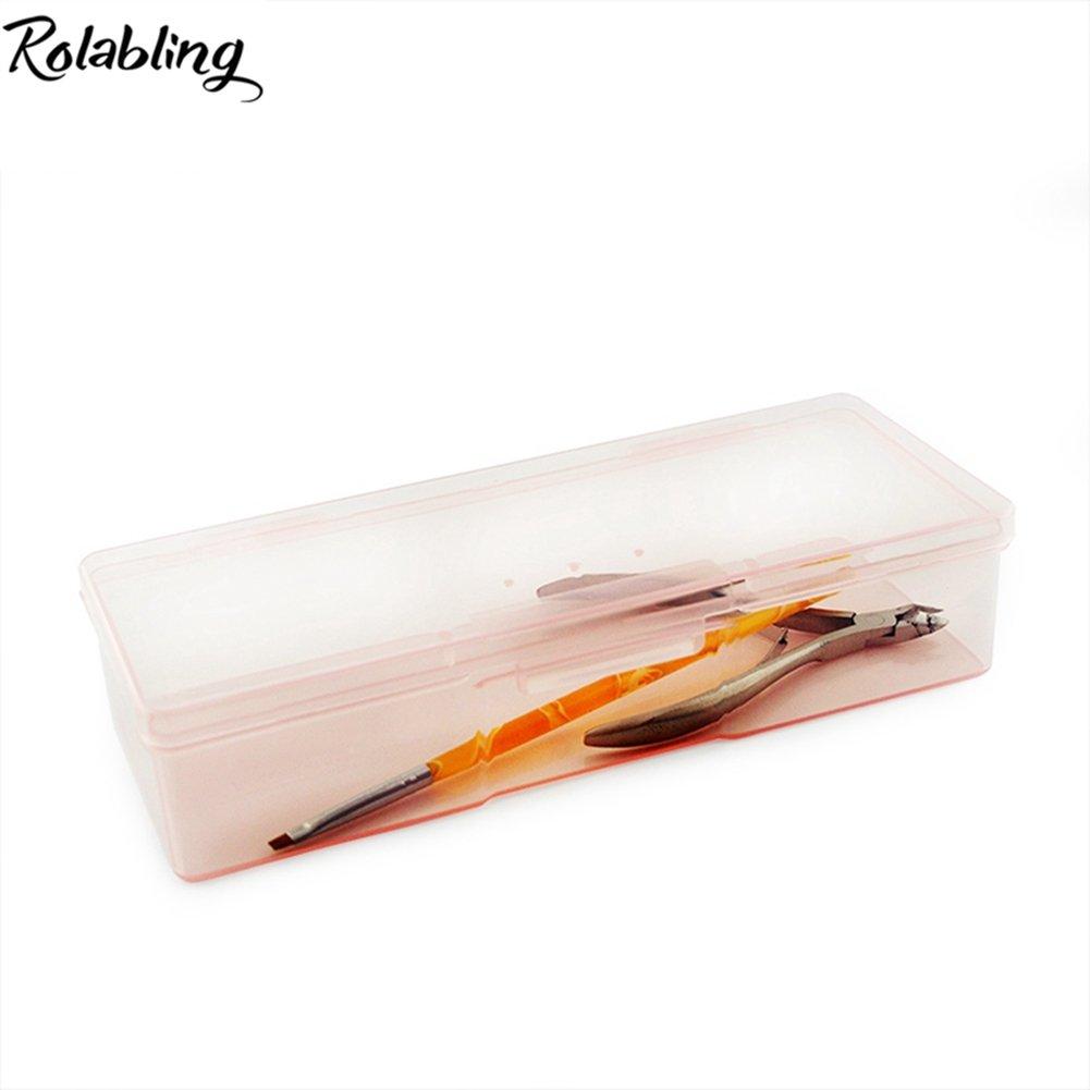 Rolabling Rolabling Transparent Box Storage Case for Nail Art Equipment Manicure Tool Organzing Pedicure Tool Empty Plastic Box (Pink)