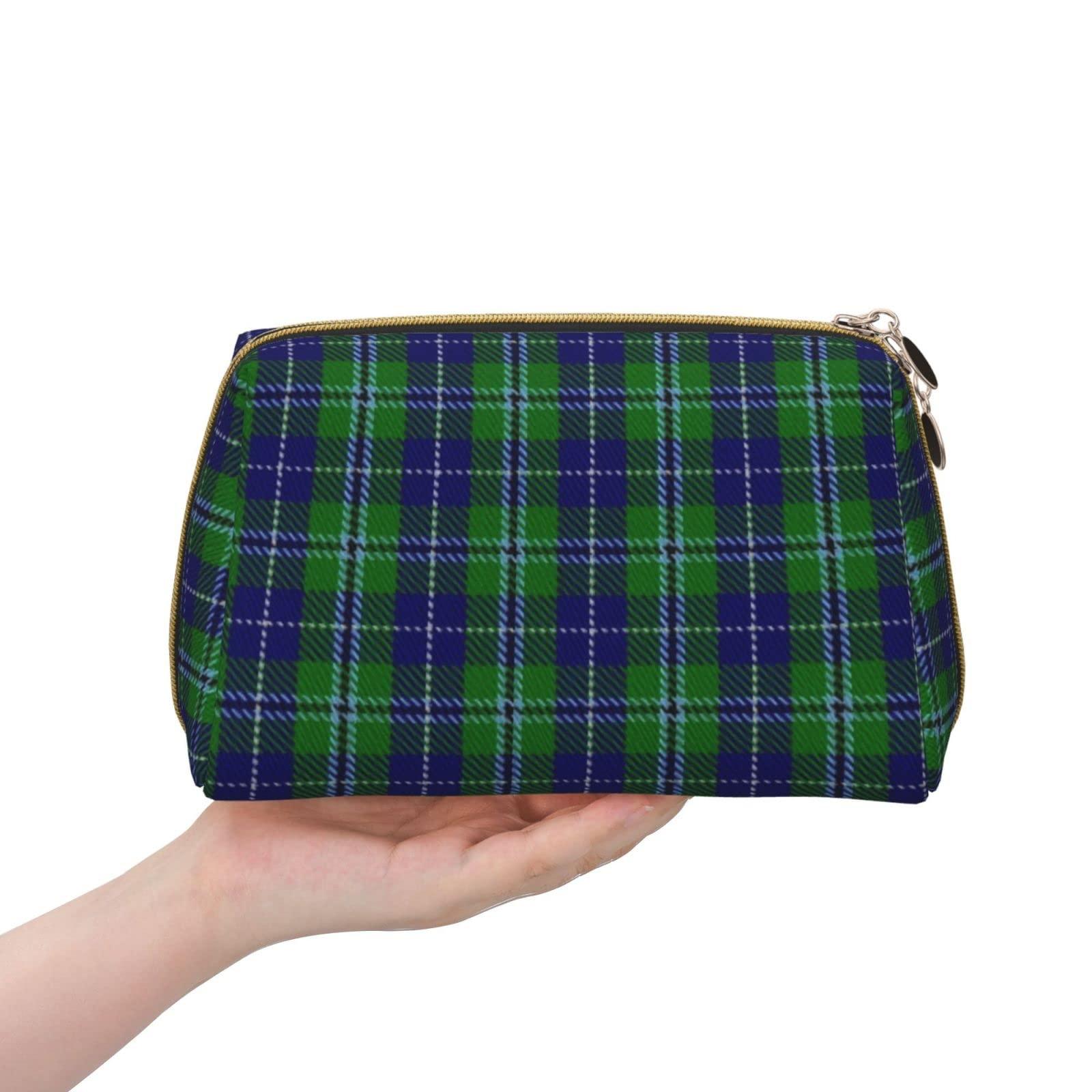 MIZIBAO Small Makeup Bag for Purse, Clan Douglas Tartan Plaid PU Leather Travel Cosmetic Pouch, Portable Toiletry Bag for Women Girls Daily Storage Organizer