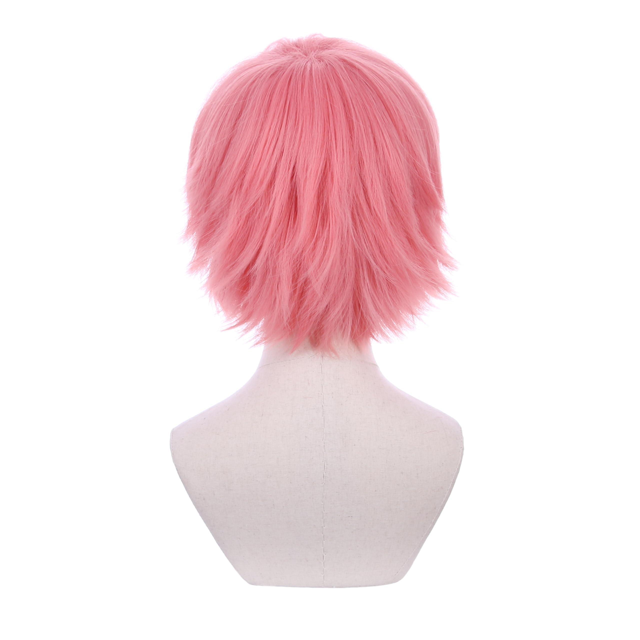 Edivd Edivd Pink Wig for Kids Girls Short Pink Wig with Bangs for Cosplay Heat Resistant Synthetic Wig with Wig Cap