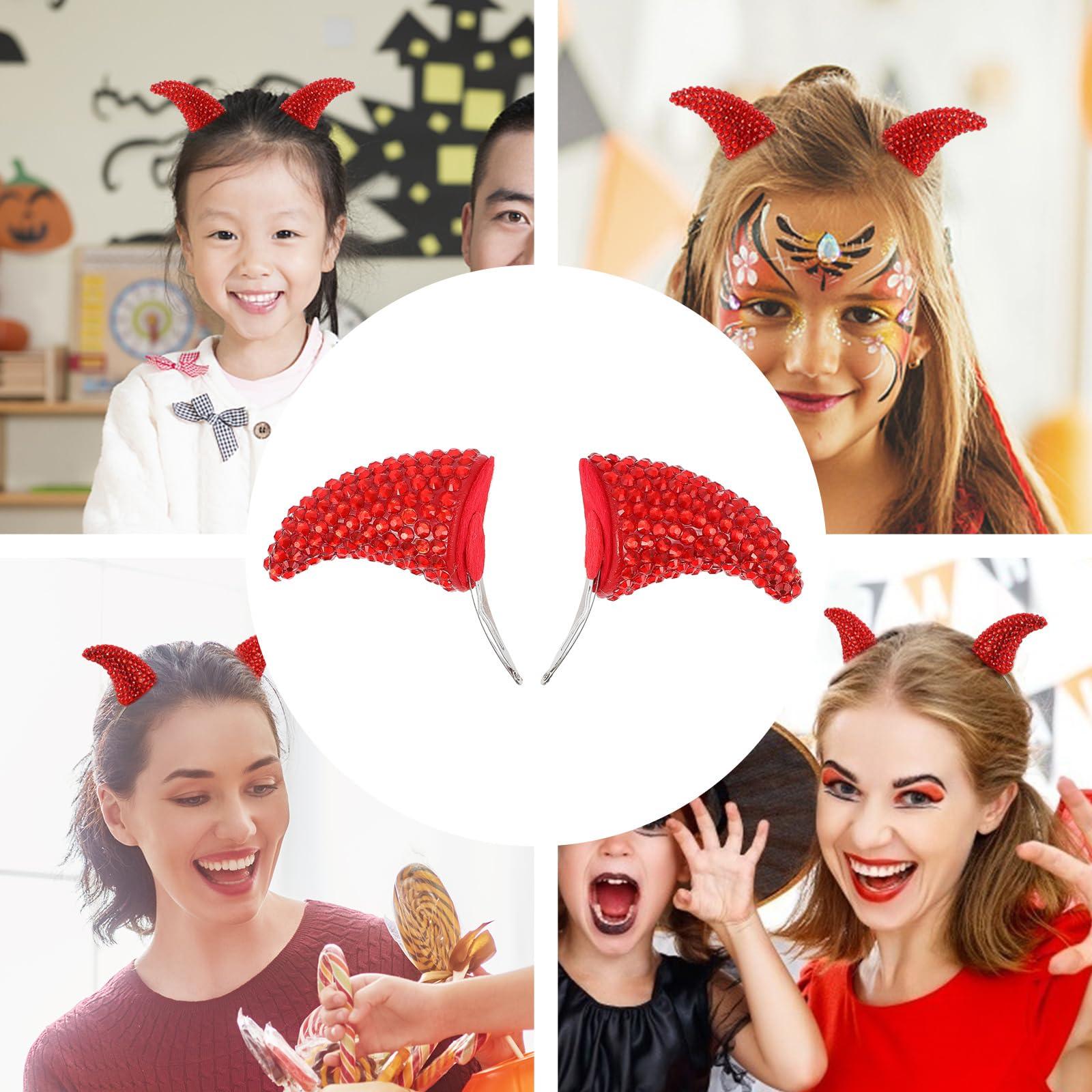 Healvian Healvian Halloween Devil Horns Hair Clip, Hair Clips Devil Halloween Head Prop,Halloween Red Horn Hairpins,Vampire Devil Headdress Halloween Dress Up Cosplay Costume
