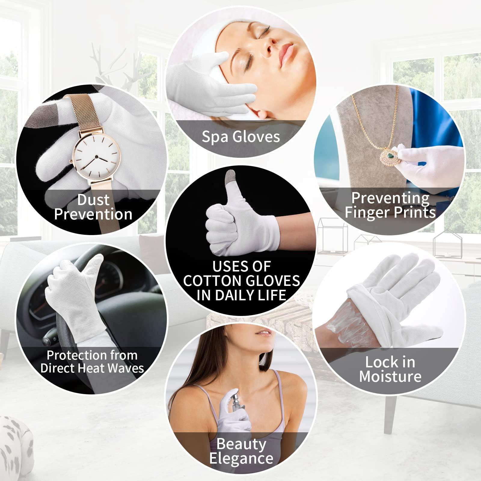 Sibba 4 Pairs Touch Screen Moisturizing Gloves White Cotton Moisturizing Gloves Overnight Bedtime Heal Eczema Sleeping Lotion Hand Spa Treatment Gloves Repair Rough Cracked Dry Chapped Hands Skin