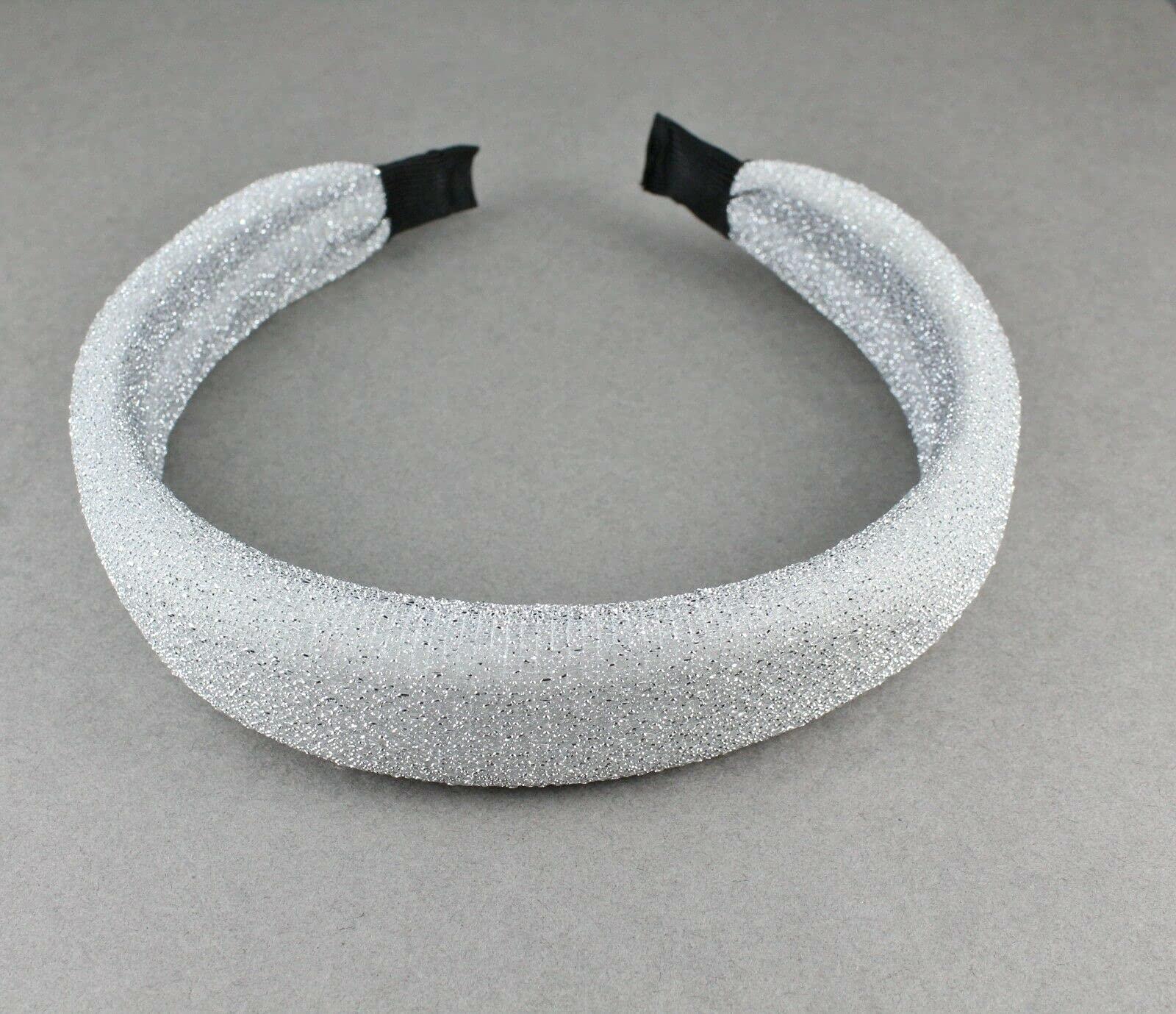 Wholesale Fashion HairClip Silver Padded Headband Sparkly Fabric Foam Sponge Hair Band Crown Blogger Style Fashion hair Accessories for Women