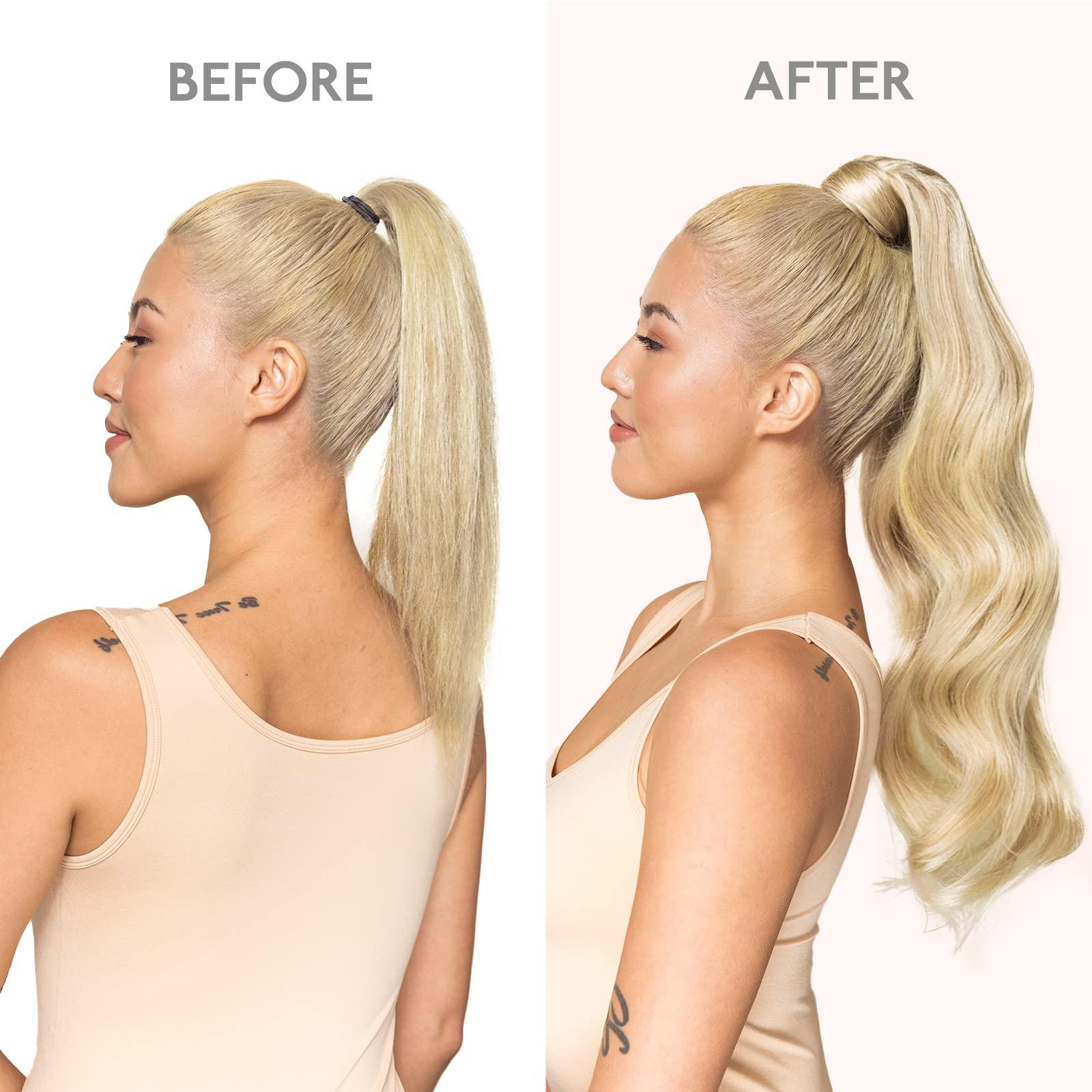 Wennalife WENNALIFE Ponytail Extension Human Hair, 14 Inch 75g Platinum Blonde Human Hair Ponytail Extension Clip in Remy Human Hair Ponytail Wrap Around Ponytail Extension Hairpieces Real Human Hair