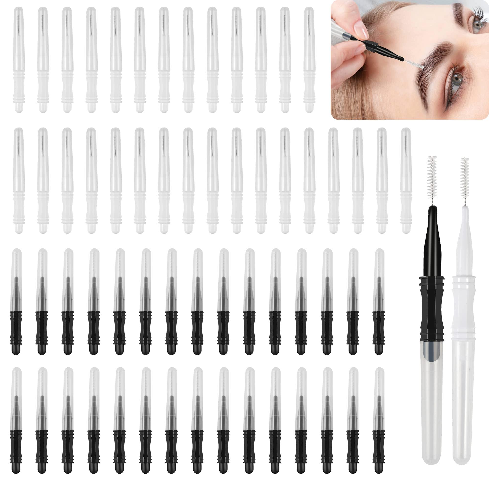 LONCHDAN 60 Pcs Micro Eyebrow Brush With Cap Micro Brow Brush Eyebrow Lamination Brush 2 Size Eyebrow Spoolie Brush Tools Portable Spooly Brushes Mascara Lash Brush for Eyelash Lift Extensions(2 Size)